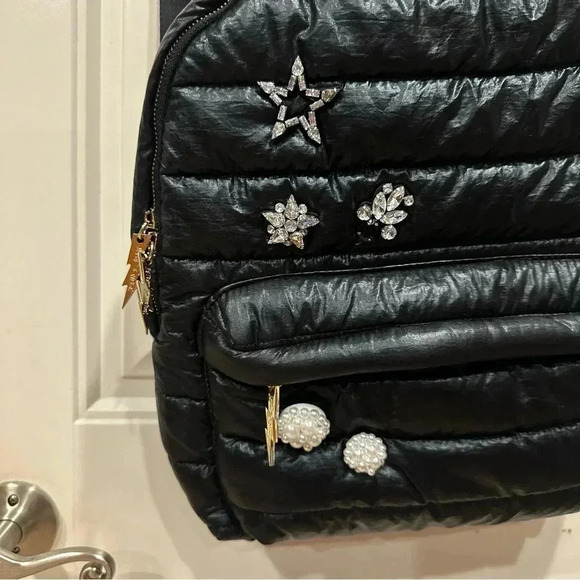 Betsey Johnson Black Quilted JeweledPuffer Gold Zipper Adjustable Backpack Purse main image 4